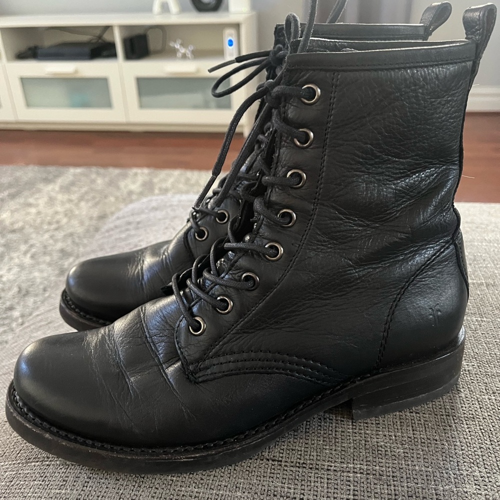 Frye Women’s Veronica Black Leather Lace Up Combat Boots Sz 7.5B